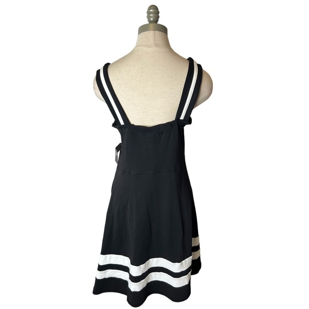 New York & Company Black White Retro Stripe Cotton Fit And Flare Dress Large - Picture 6 of 10